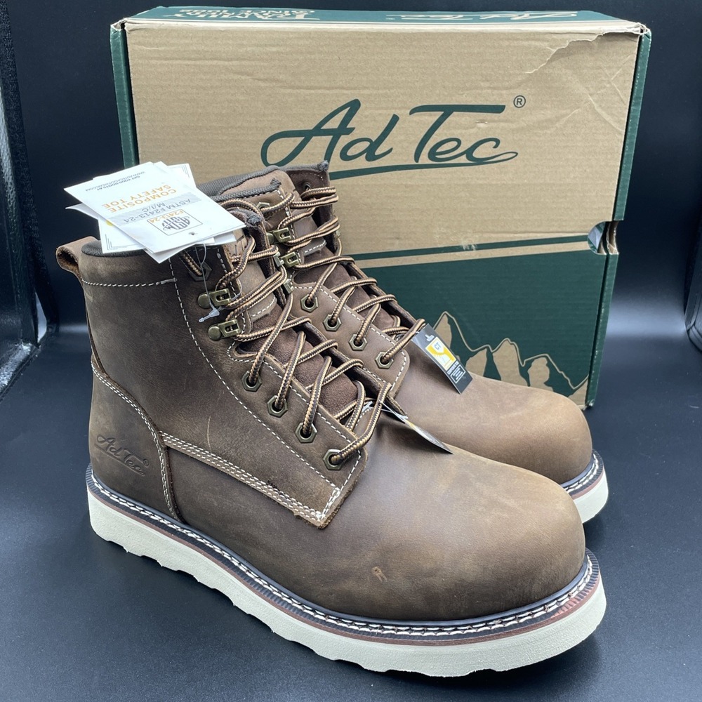 AdTec Meadow 6" Wedge Outsole Composite Toe Brown Crazy Horse Leather Mens 9.5 W